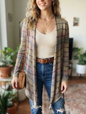 Peruvian Connection 100% Pima Cotton Knit Open Front Cardigan Boho Artisan Earth